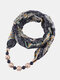 Vintage Chiffon Women Scarf Necklace Beaded Pendant Lattice Flowers Pattern Silk Scarf - #16