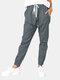 Casual Knotted Elastic Hem Elastic Waist Pants - Grey
