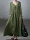 Однотонный карман с длинным рукавом и V-образным вырезом Платье Для Женское - Темно-зеленый