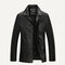 Men Jacket Casual Solid Color Single Breasted Lapel Collar Loose Soft Faux Leather Jackets - Black