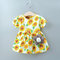 Children's Clothing Season New Girls Print Dress Short-sleeved Sun Flower Big Tree Garden Wind Belt Bag Skirt - Yellow sun flower