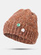 Women Mixed Color Wool Blend Knited Colorful Floret Decoration Warmth Brimless Beanie Hat - Brown