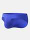 Men Plain Stitching Elastic Solid Color Pouch Cozy Seamless Briefs - Blue