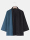 Mens Two Tone Stitching Open Front Corduroy Casual Loose Kimono - Blue