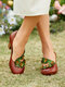 SOCOFY Retro Shallow Mouth Lovely Sunflower Vine Strap High Heel Round Leather Shoes - Brown