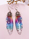 Vintage S925 Sterling Silver Butterfly Long Cicada Wings Gradient Brincos - 26