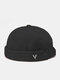 Unisex Polyester Cotton Solid Color V-shaped Metal Label Brimless Beanie Landlord Cap Skull Cap - Black