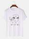 Men 100% Cotton Fun Alien Graffiti Print Casual T-shirt - White