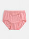 Women Solid Color Cotton Breathable High Waist Panties With Zipped Welt Pocket - Pink