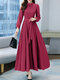 Women Solid Stand Collar Long Sleeve Casual Maxi Dress With Belt - Rose
