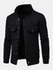 Mens Solid Color Button Front Knit Warm Casual Cardigans With Pocket - Black
