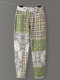 Plaid Ethnic Patchwork Print Denim Casual Jeans For Women - Green