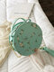 Women Floral Lace Embroidered Round Bag Satchel Bag Crossbody Bag Handbag - Green
