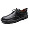Menico Men Stylish Cow Leather Hand Stitching Soft Casual Driving Shoes - Black