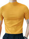 Camiseta masculina sólida de meia gola casual de manga curta - Amarelo