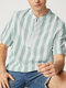 Mens Striped Half Button Casual Short Sleeve Henley Shirt - Green