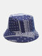 Chapéus de balde de dois lados com estampa paisley de algodão unissex na moda guarda-sol dobrável - azul