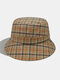 Women & Men Plaid Pattern Retro Style Windproof Soft All-match Travel Bucket Hat - Khaki