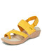 Sandálias Femininas Plus Size Gancho & Loop Stretch Stretch Contraste Elemento Bordado - Amarelo