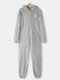 Plus Size Women Plush Christmas Patched Zip Front Hooded Onesies Pajamas - Gray