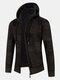 Mens Knitted Zip Front Casual Drawstring Hooded Cardigans With Pocket - Coffee