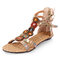 Women Shoes Bohemia Flat Bead Zipper Beach Sandals - Beige