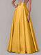 Women Solid Color Pleated Satin High Waist Skirt - Yellow