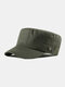Men Cotton Striped Stitching Letter Metal Label Casual Military Cap Flat Cap - Army Green