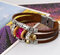 Retro Genuine Leather Bracelet Rose Bead Charm Bangle for Women Gift - Deep Brown