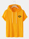 Mens Smile Face Printed Casual Short Sleeve Hooded T-Shirts - Yellow