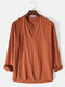 Mens 100% Cotton Solid Color Button Long Sleeve Henley Shirt - Orange