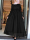 فستان ماكسي إسلامي بأكمام طويلة وحاشية شبكية للنساء مع حزام - أسود
