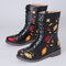 LOSTISY Women Flowers Embroidered Zipper Mid Calf Chunky Heel Knight Boots - Black