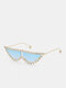महिला धातु पीसी इनलाइड स्फटिक बिल्ली आई फ्रेम टिंटेड लेंस सनशेड UV सुरक्षा धूप का चश्मा - नीला