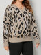 Plus Size Casual Leopard Print V-neck Patchwork Sweater - Khaki