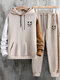 Mens Smile Face Print Patchwork Casual Hoodie Two Pieces Outfits - Khaki