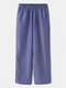 Striped Print Elastic Waist Pocket Long Casual Pants for Women - Blue