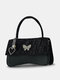 Women Faux Leather Fashion Butterfly Deco Chain Crossbody Bag Heart Pendant Shoulder Bag - Black