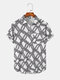 Mens Cable Rope Geometry Print White Short Sleeve Shirt - Black