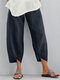 Color sólido Elasitc Cintura Plus Talla Casual Pantalones para Mujer - Armada