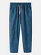 Mens Corduroy Solid Color Plain Relaxed Fit Drawstring Pants - Blue