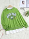 Letters Print O-neck Stitching Hem Casual Sweatshirt for Women - Green