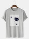 Mens Cartoon Cat Pinstripe Print O-Neck Cotton Cute Short Sleeve T-Shirts - Gray