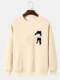 Mens Cute Cat Chest Print Crew Neck Pullover Sweatshirts - Apricot