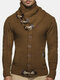 Mens Single Breasted High Neck Cable Knit Warm Casual Cardigans - Brown