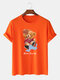メンズ漫画バスケットボールベアプリントコットンカジュアル半袖Tシャツ - オレンジ
