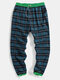 New Fashion Plaid Pattern Cotton Woven Drawstring Cargo Pants With Pocket - Blue
