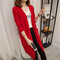  Women's Long Loose Color Knit Cardigan Outside The New Pocket Long-sleeved Blouse - Red