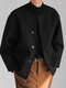 Mens Solid Button Front Casual Tweed Jacket - Black