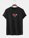 Mens 100% Cotton Rose Letter Print Short Sleeve T-Shirt - Black